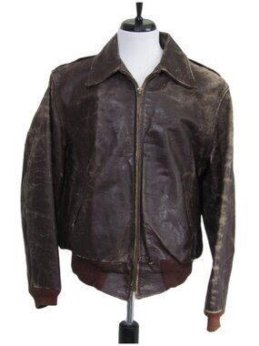 VTG 50s Montclair S M HORSEHIDE Bomber Jacket Distressed Rancher Front Quarter
